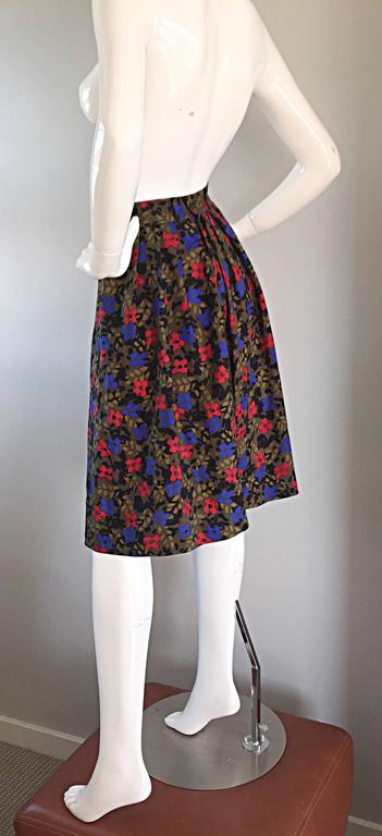 Vintage Guy Laroche Pleated Wool Skirt w/ Flowers + Leaves Made in ...