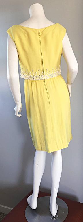 1960s Malcolm Starr Yellow Beaded + Rhinestone Vintage 60s Dress And Crop Top In Excellent Condition For Sale In San Diego, CA