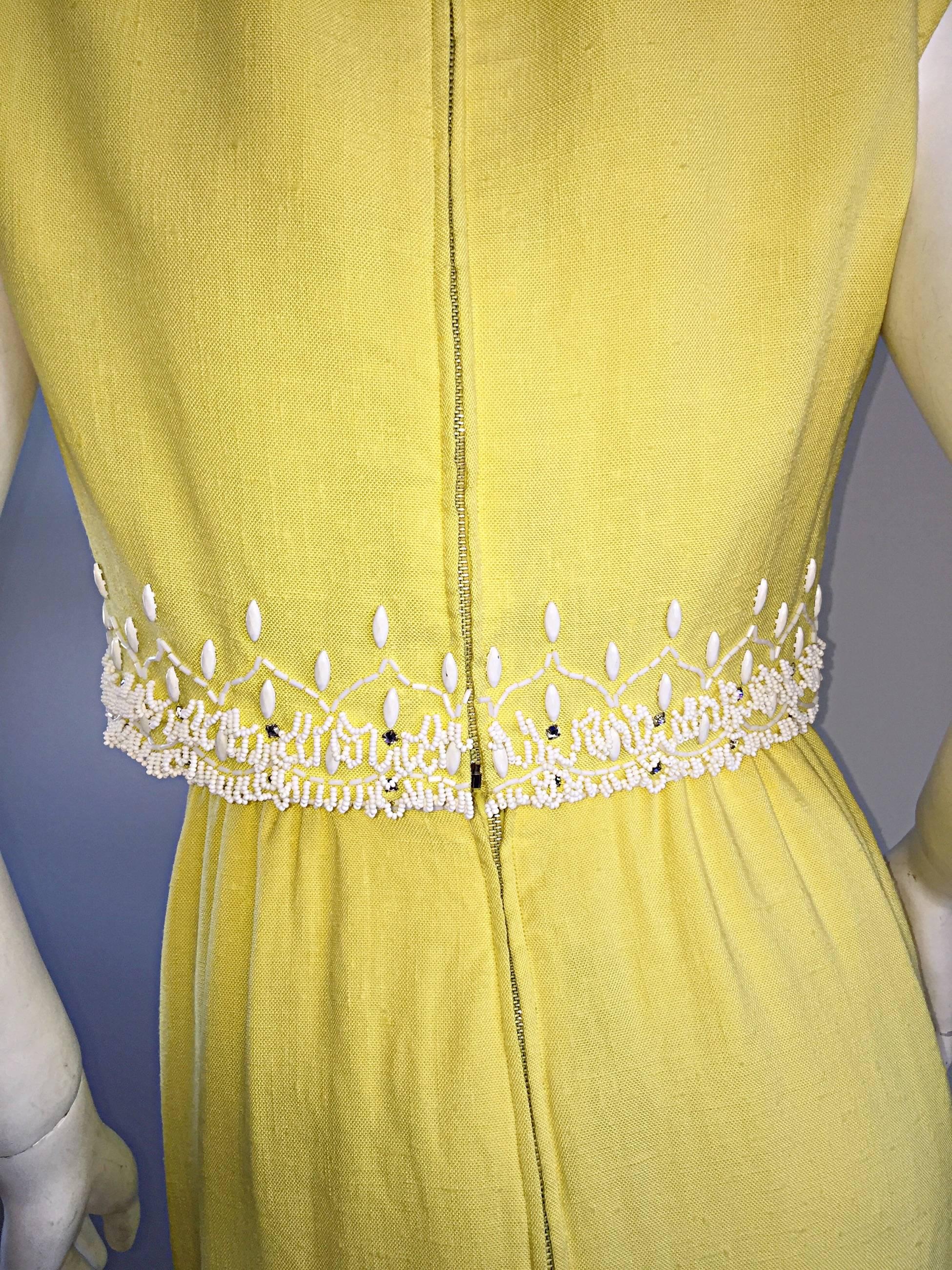 1960s Malcolm Starr Yellow Beaded + Rhinestone Vintage 60s Dress And Crop Top 2