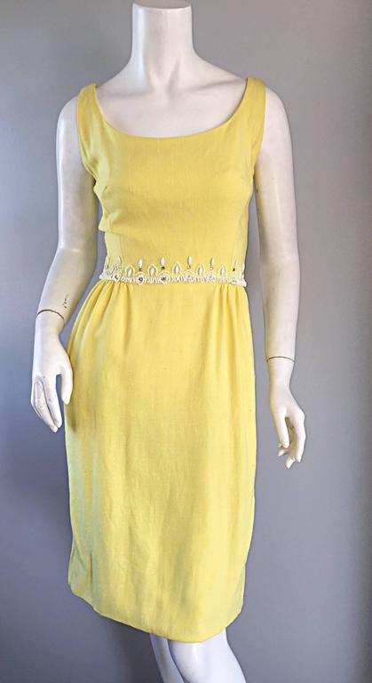 Women's 1960s Malcolm Starr Yellow Beaded + Rhinestone Vintage 60s Dress And Crop Top For Sale