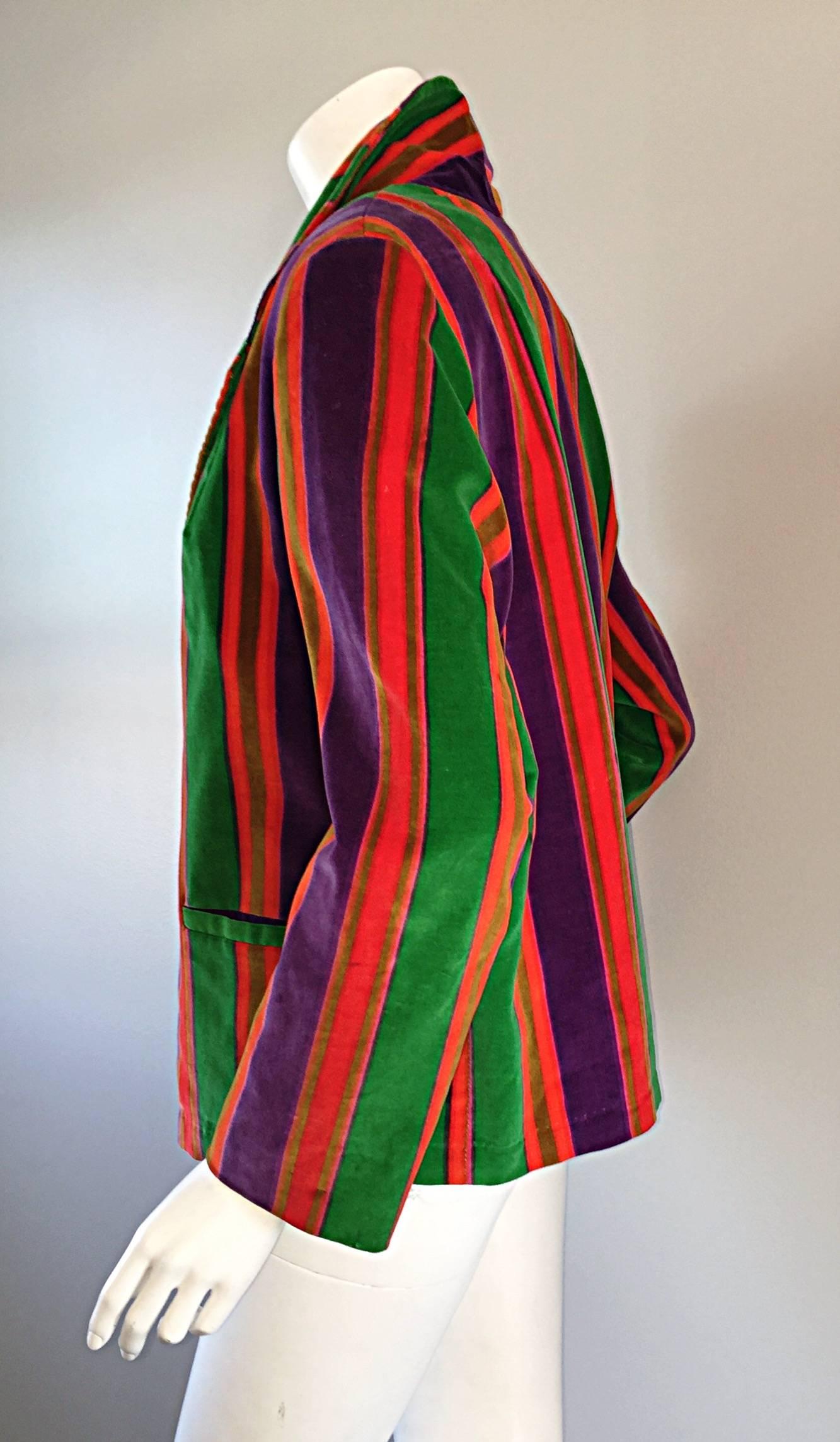 Women's Wonderful Vintage I. Magnin 70s Rainbow Striped Velvet Blazer Jacket 