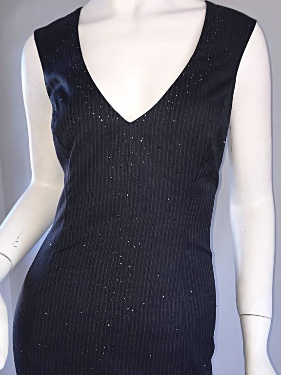 Exquisite Vintage James Purcell BNWT $2, 300 Gray Pinstripe Dress Black Crystals For Sale 4