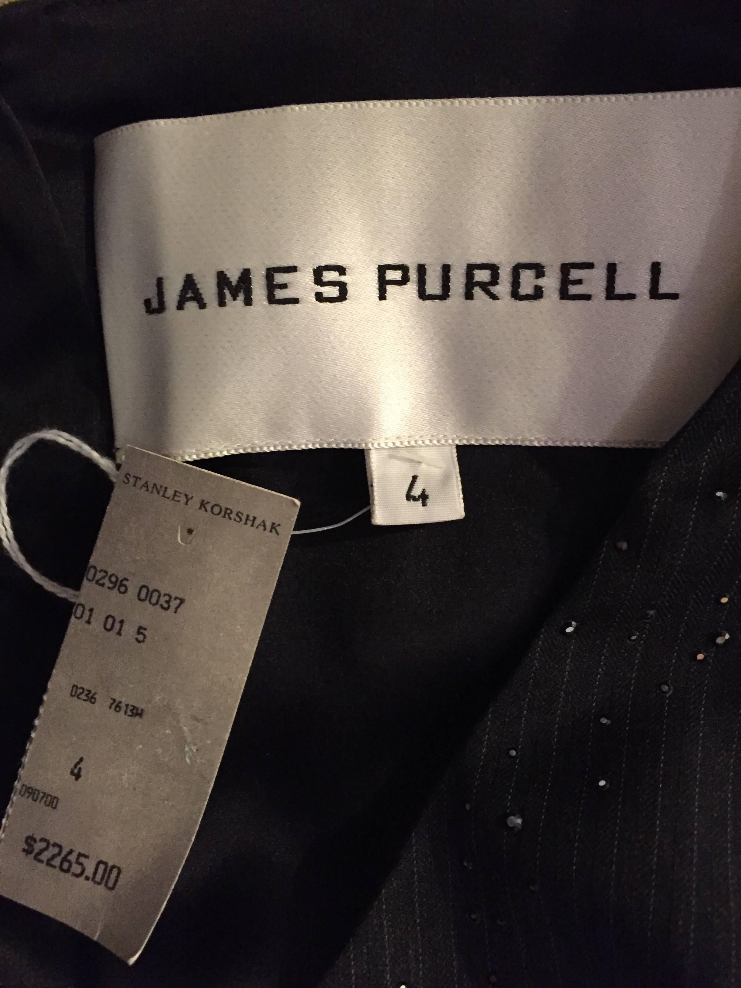 Exquisite Vintage James Purcell BNWT $2. 300 Graues Nadelstreifen-Kleid mit schwarzen Kristallen, Vintage im Angebot 2