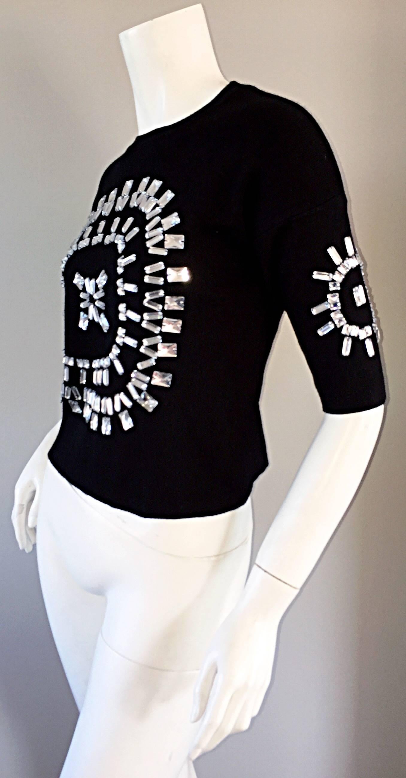 Incredible Iconic Vintage Christian Lacroix Black Top w/ Mirror Embellishments  In Excellent Condition In San Diego, CA