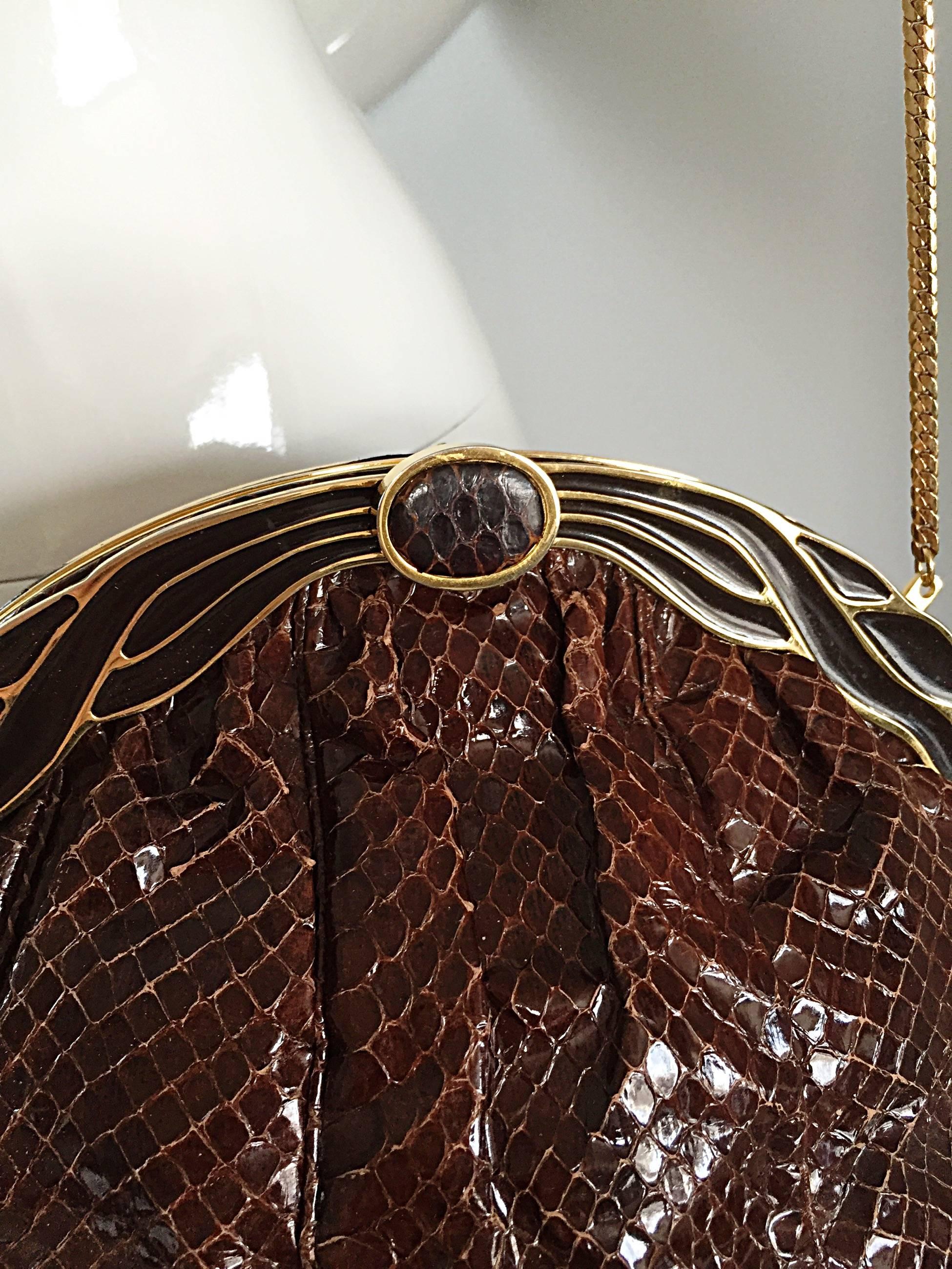Vintage Finesse La Model Chocolate Brown Python Snakeskin Convertible Clutch Bag 2