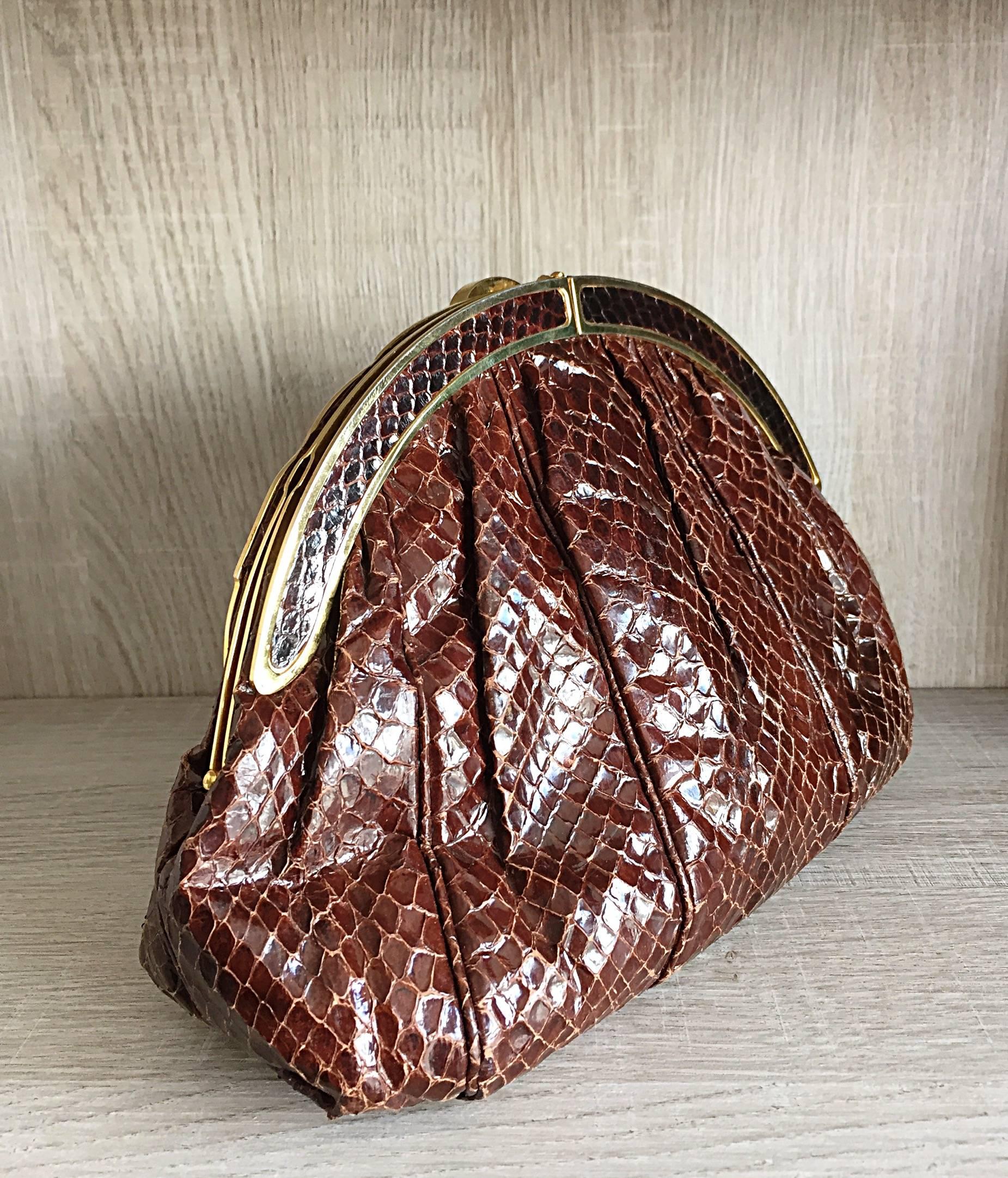 Women's Vintage Finesse La Model Chocolate Brown Python Snakeskin Convertible Clutch Bag
