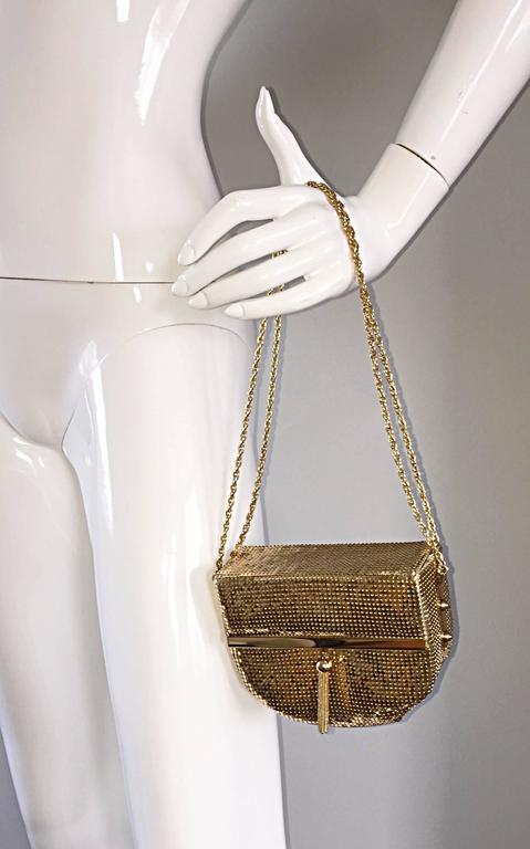 1980s Vintage Oroton Gold Chain Mail Metal Mesh Tassel Box Bag Purse ...