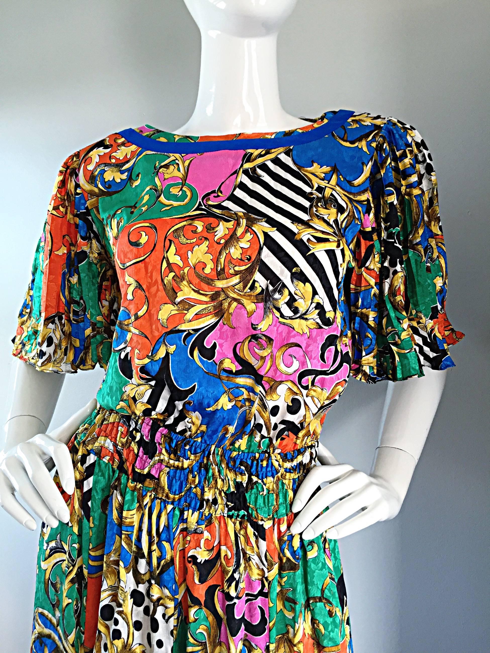 Women's Amazing Vintage Diane Freis Psychedelic Colorful Bohemian Boho Dress