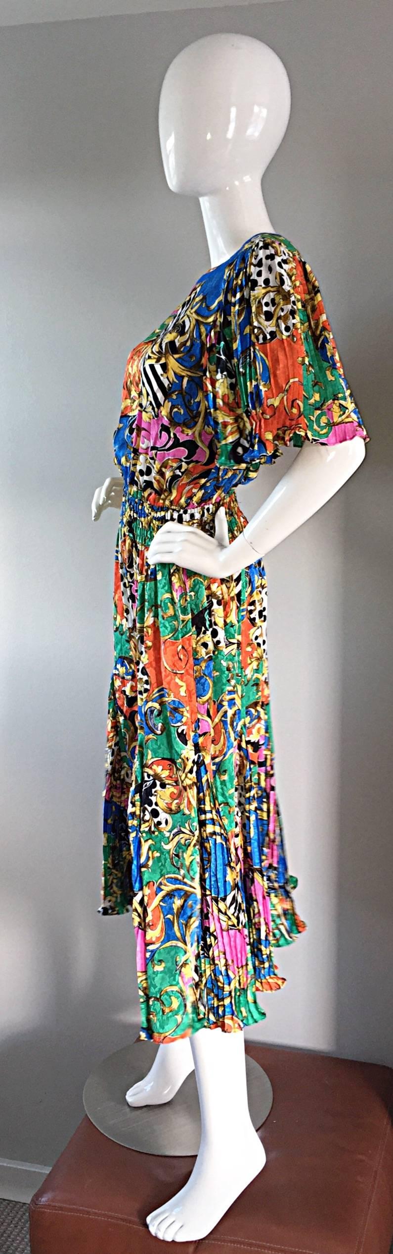 Black Amazing Vintage Diane Freis Psychedelic Colorful Bohemian Boho Dress