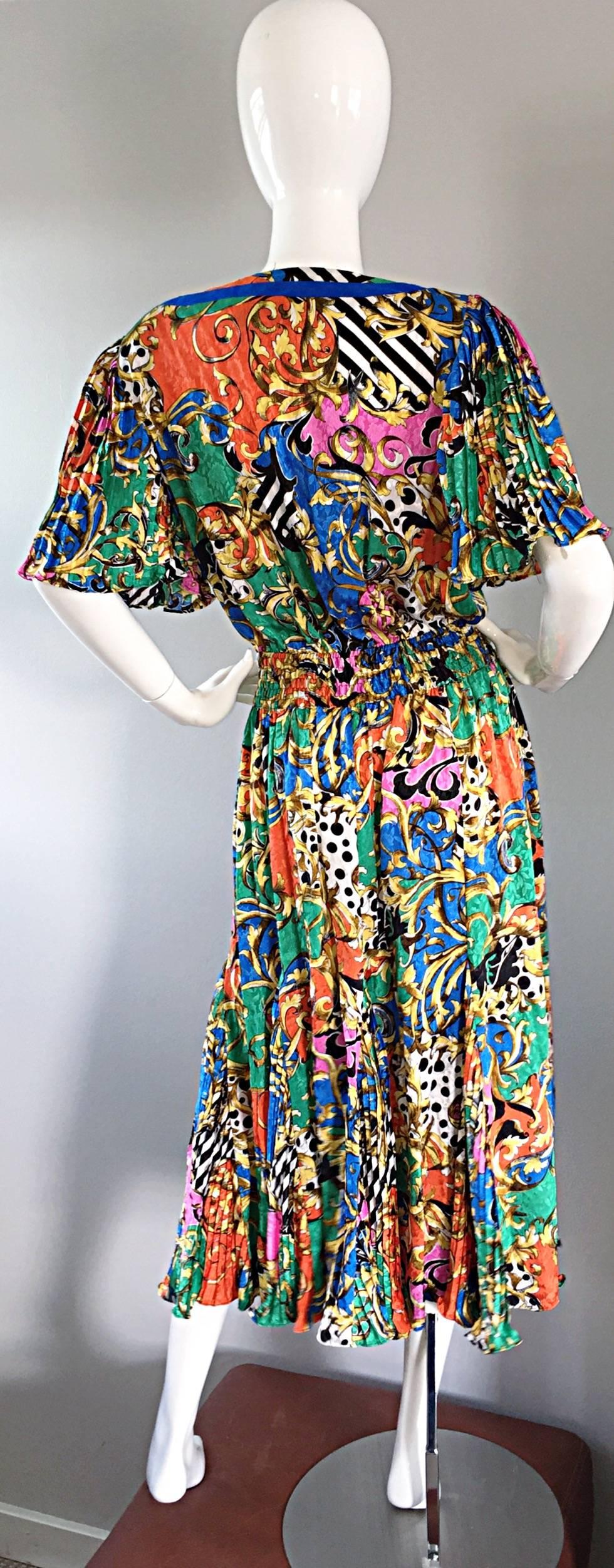 Amazing Vintage Diane Freis Psychedelic Colorful Bohemian Boho Dress In Excellent Condition In San Diego, CA