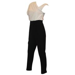 Escada Black & White Silk One Shoulder Jumpsuit - 34