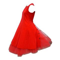 1991 Comme des Garcons Red Velvet Tunic Dress with Tulle Underskirt