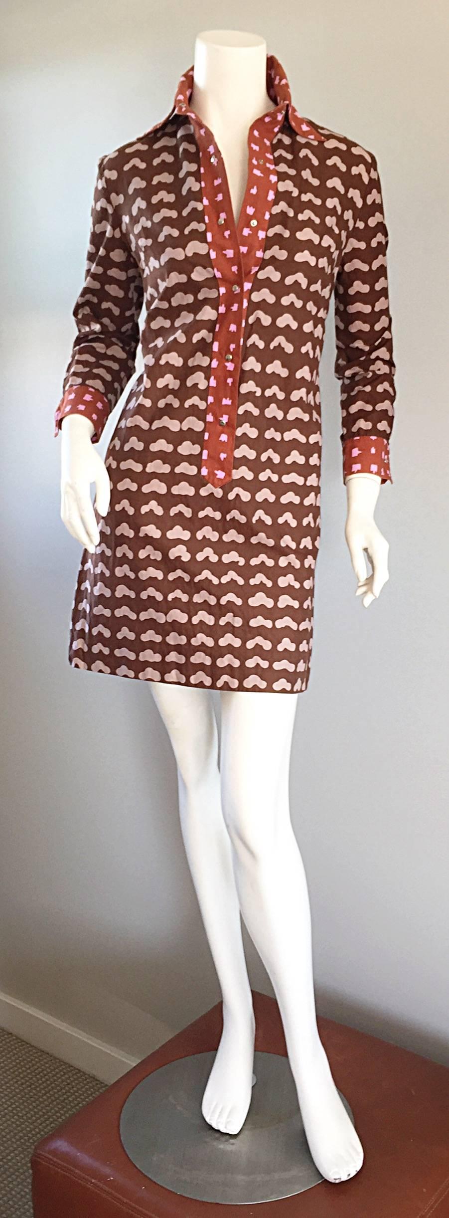 1960s Marimekko of Finland Novelty ' Cloud Print ' Cotton Shirt Dress 1969 In Excellent Condition In San Diego, CA
