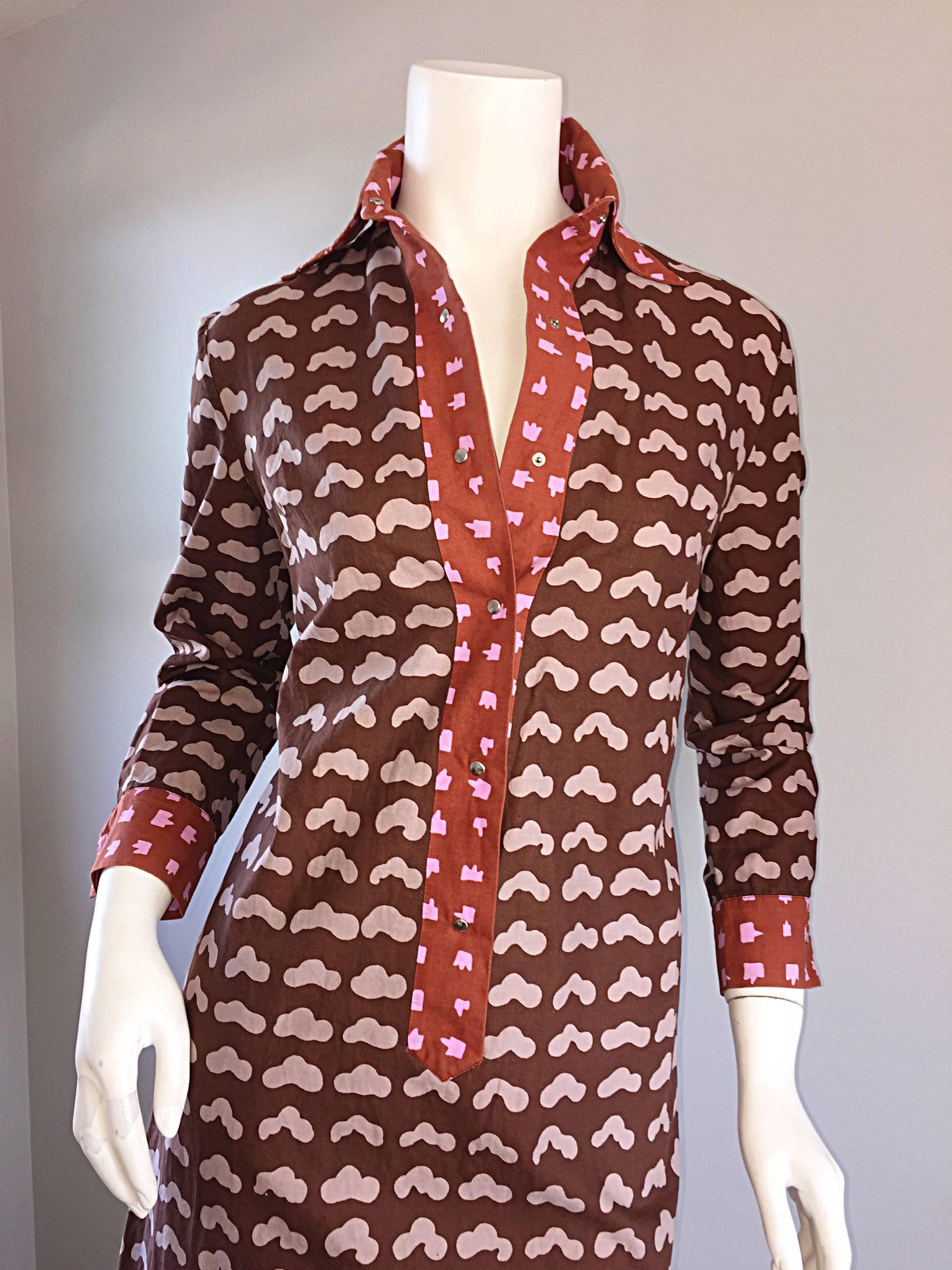 1960s Marimekko of Finland Novelty ' Cloud Print ' Cotton Shirt Dress 1969 1