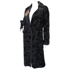 2004 Lanvin Black Sparkly Floral Print Burnout Oversize Coat &Rhinestone Detail 2
