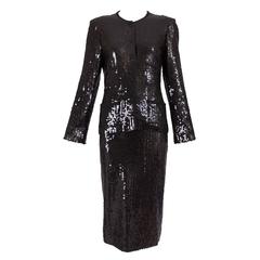 1982/83 Chanel Black Sequin Jacket & Skirt Suit Evening Ensemble