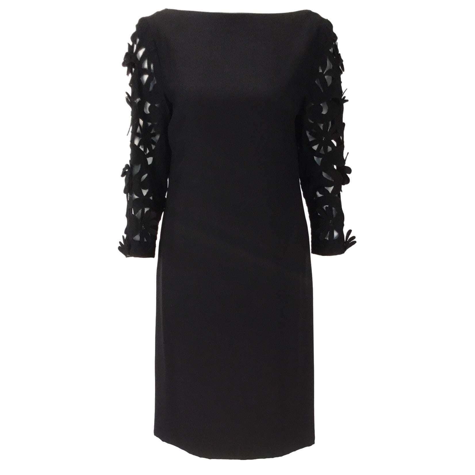 1970s Renato Balestra  Black  Dress with Floral Cutout Sleeves For Sale