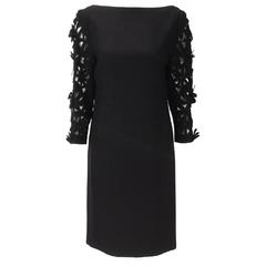 1970s Renato Balestra Black Dress with Floral Cutout Sleeves 2