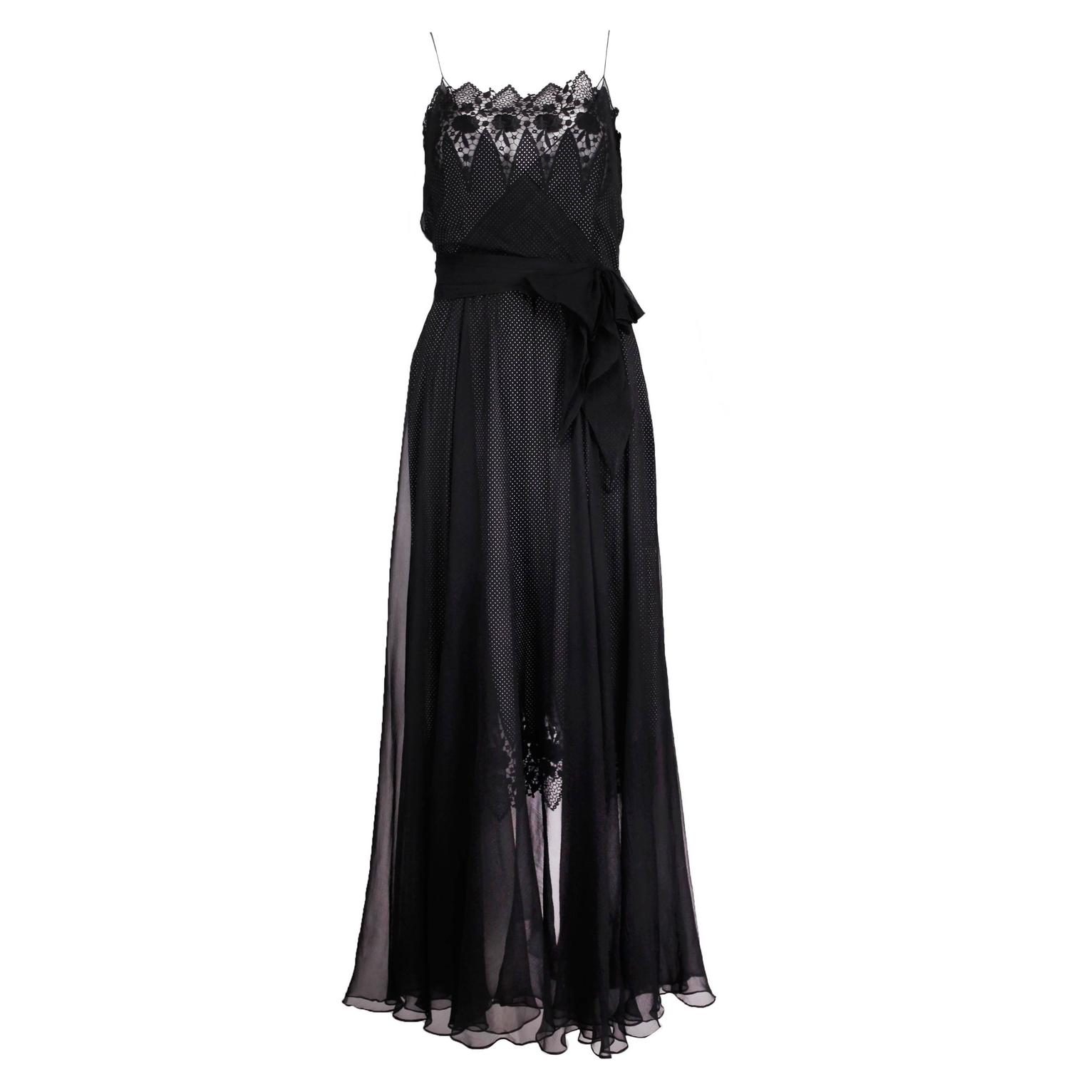 Nina Ricci by Gerard Pipart Haute Couture Silk Evening Gown w/Lace ...