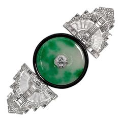 Museum Quality Art Deco Large Faux Jade Crystal Diamond Pin 9