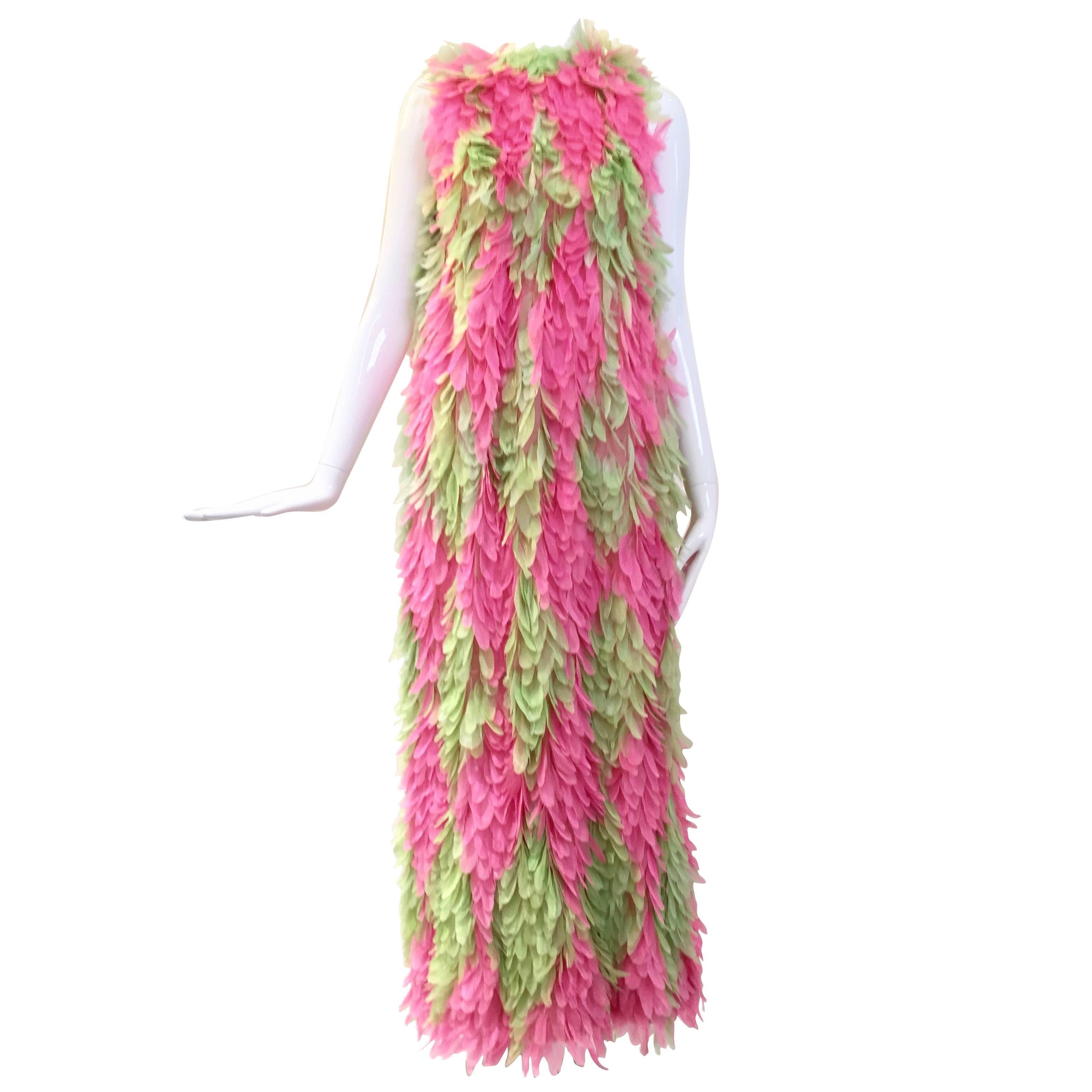 RARE GALANOS 1960s Pink and Green feather dress ( documented) 
