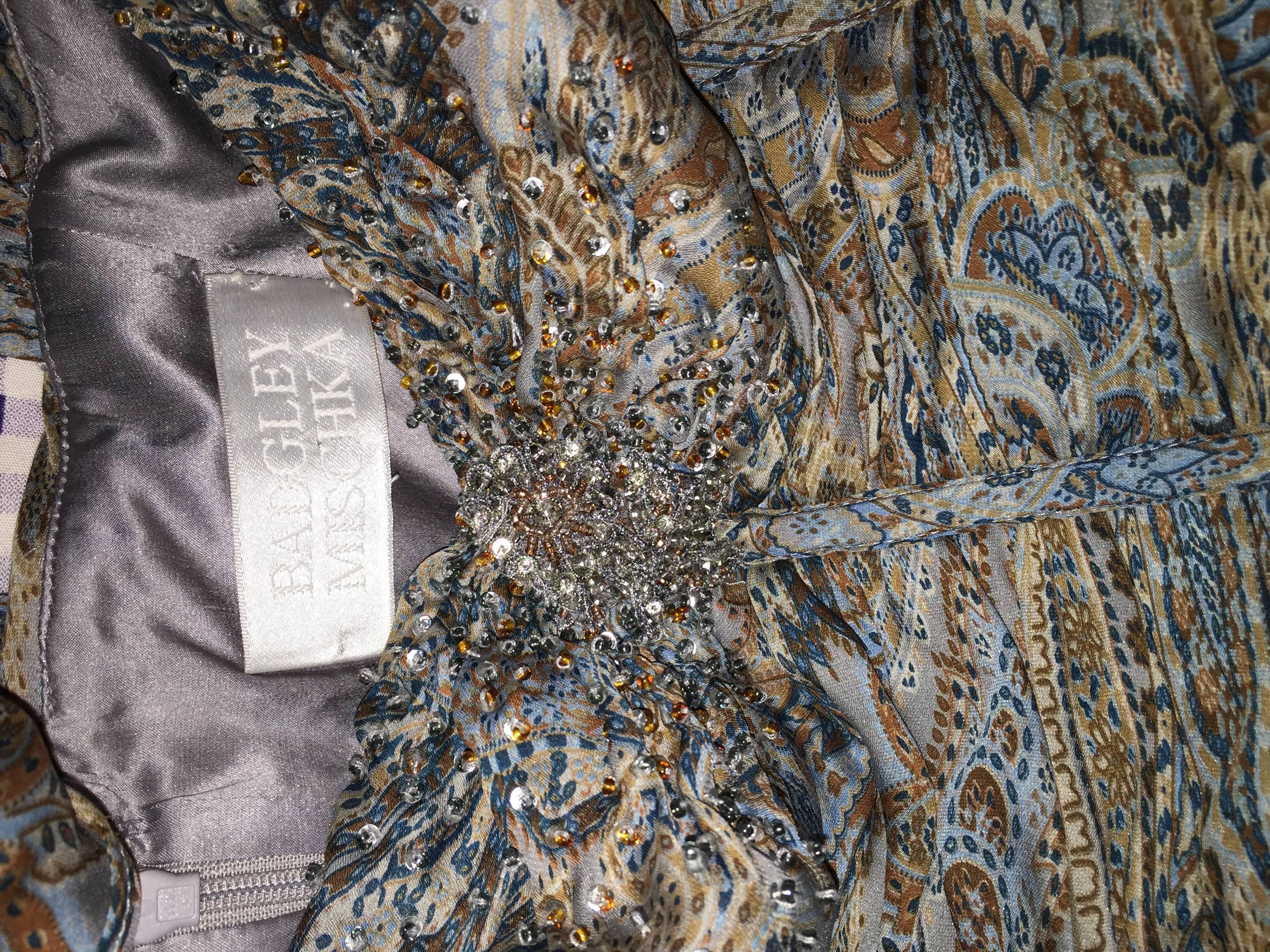 Stunning Badgley Mischka 2000s Silk Beaded Paisley Halter Cap Sleeve Dress 5