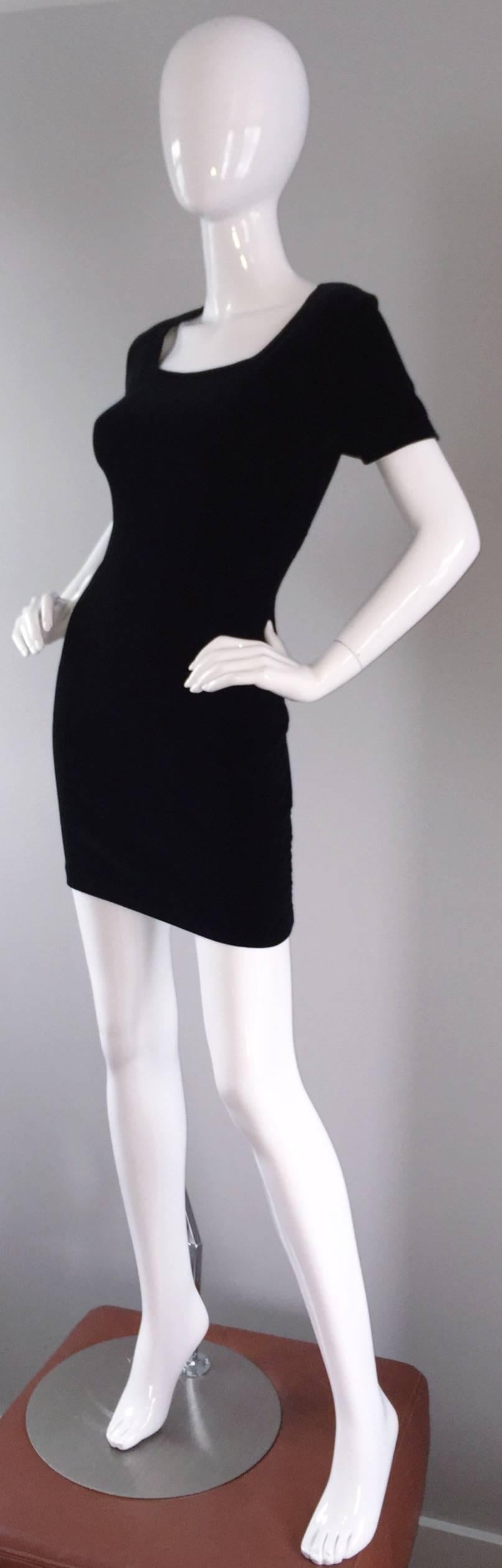 Sexy 1990s Vintage Michael Kors for Bergdorf Goodman Black Velvet Mini Dress LBD 2