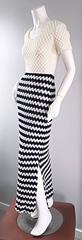 Vintage I. Magnin Navy Blue + White Crochet Nautical Striped Maxi Designer Dress