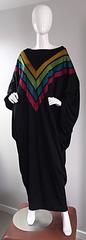 Amazing Vintage Howard Hirsh Black 70s Caftan Dress w/ Rainbow Chevron Stripes