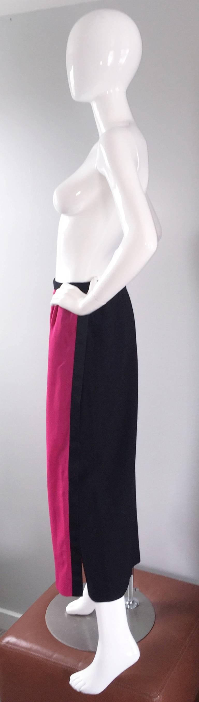 Striking Vintage Galanos Pink + Black Color Block Culottes Wide Leg Wool Pants  4