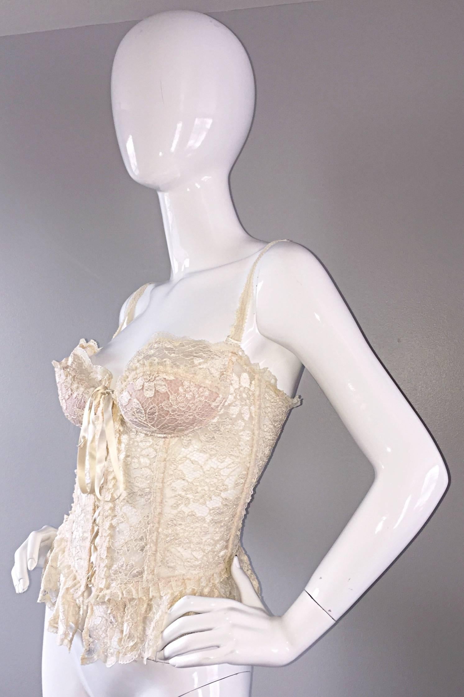 Beige Sexy Vintage Moschino Couture Ivory Lace Corset Bustier Top NWT Never Worn
