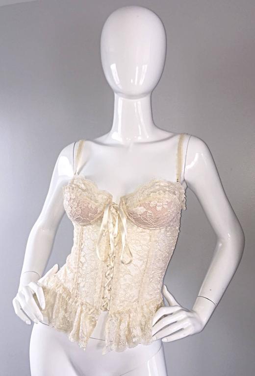 Sexy Vintage Moschino Couture Ivory Lace Corset Bustier Top NWT Never