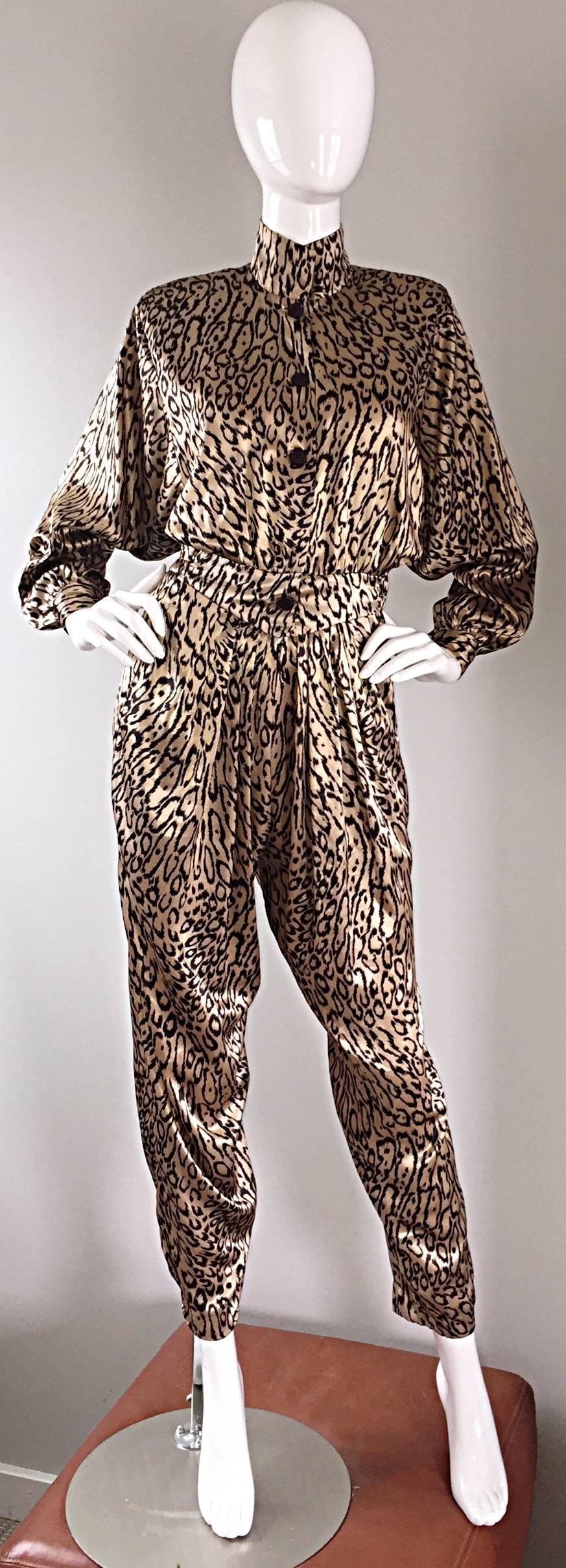 Women's Incredible Vintage Robert W. Gates Leopard Cheetah Print Avant Garde Jumpsuit 