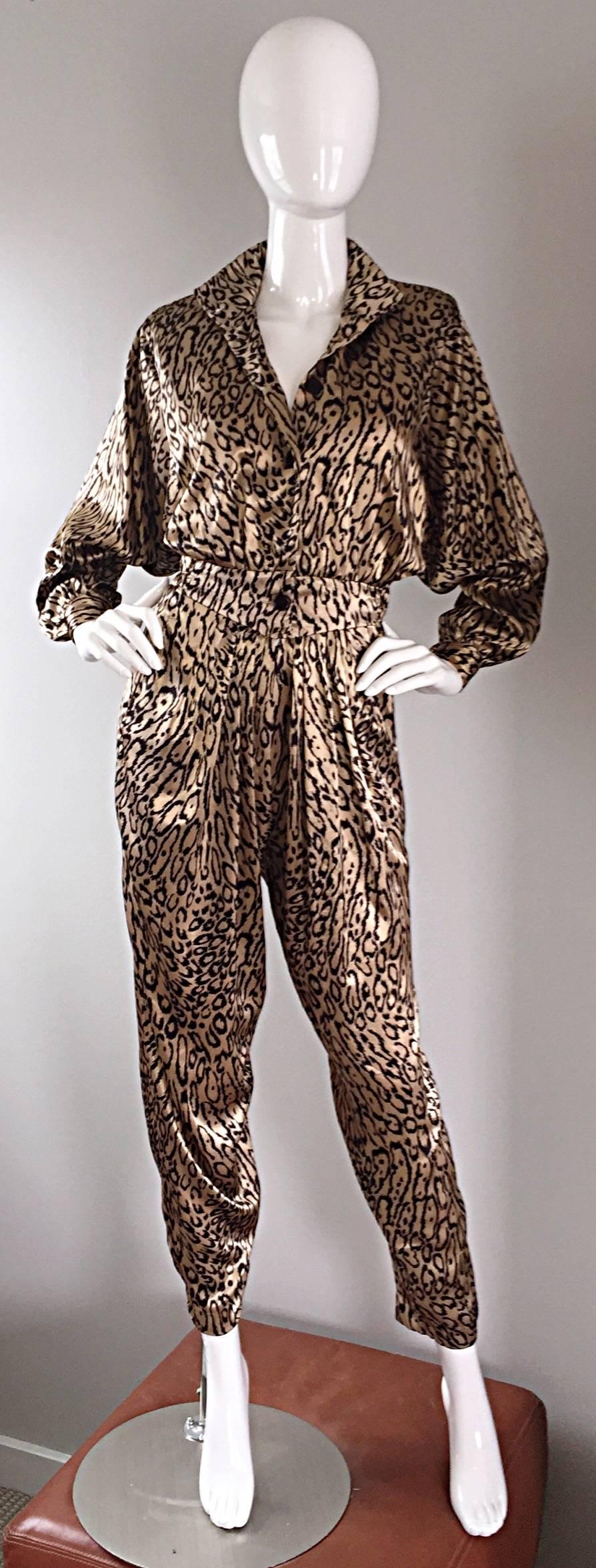 Incredible Vintage Robert W. Gates Leopard Cheetah Print Avant Garde Jumpsuit  1