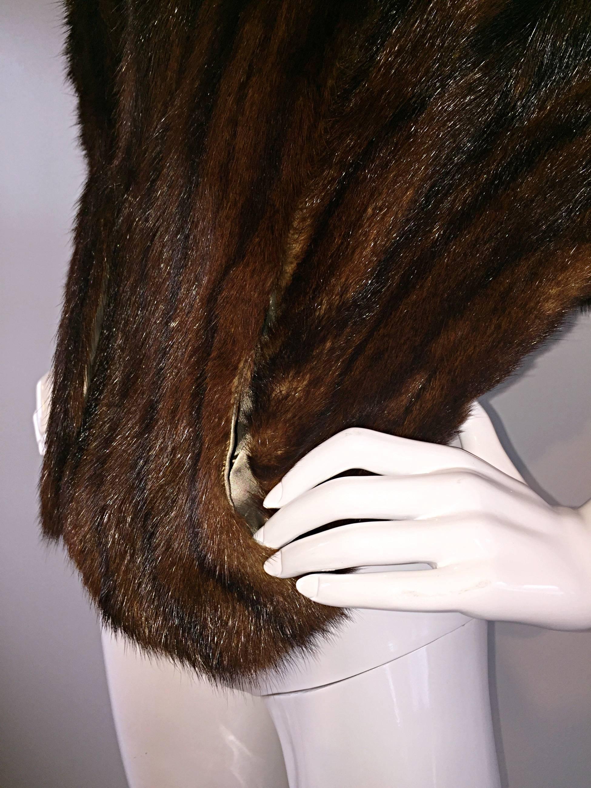 Beautiful 1950s 50s Vintage Beaver Fur Brown Shawl Stole Jacket 1