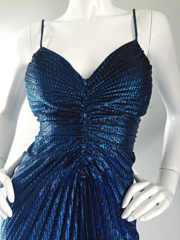 Vintage New Leaf Samir 1970s 70s Sexy Blue Metallic Pleated Disco Dress ...
