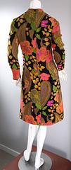 1960s 60s Psychedelic Flowers + Paisley Colorful Print Mod Retro A - Line Dress