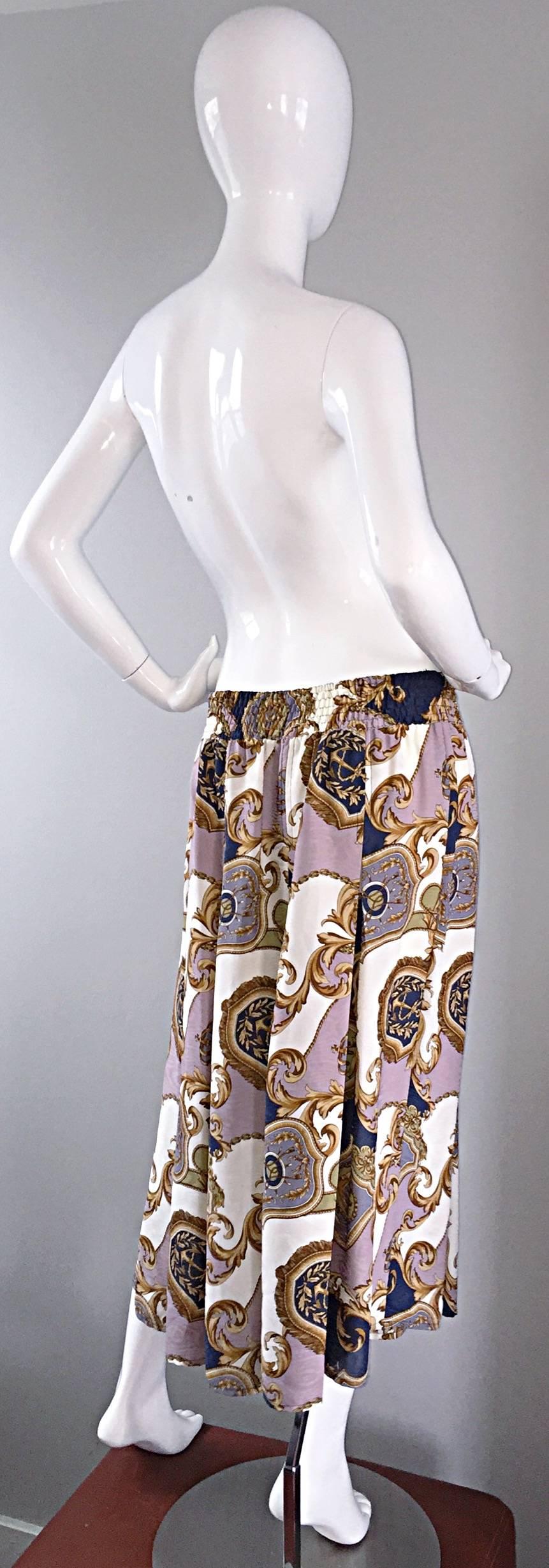 Amazing vintage Diane Freis / Diane Fres maxi nautical skirt, OR strapless dress! Nautical theme, with anchor prints throughout. Elastic waistband, which can stretch to fit most sizes. Can easily be worn as a strapless dress, over a swimsuit, or