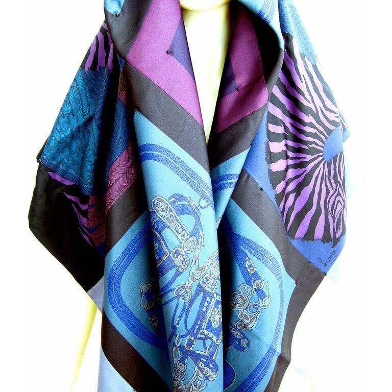 Women's or Men's Hermes Exceptional Beaded Brides de Gala Reversible Silk Cashmere Scarf Shawl 