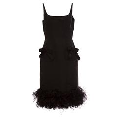 Oscar De la Renta Black Silk Faille Evening Dress Ostrich Feathers, Circa 1990's 11