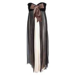 1985 Yves Saint Laurent Haute Couture Empire Chiffon&Velvet Evening Gown Dress