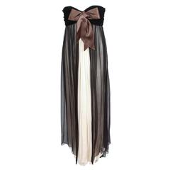 1985 Yves Saint Laurent Haute Couture Empire Chiffon&Velvet Evening Gown Dress 10