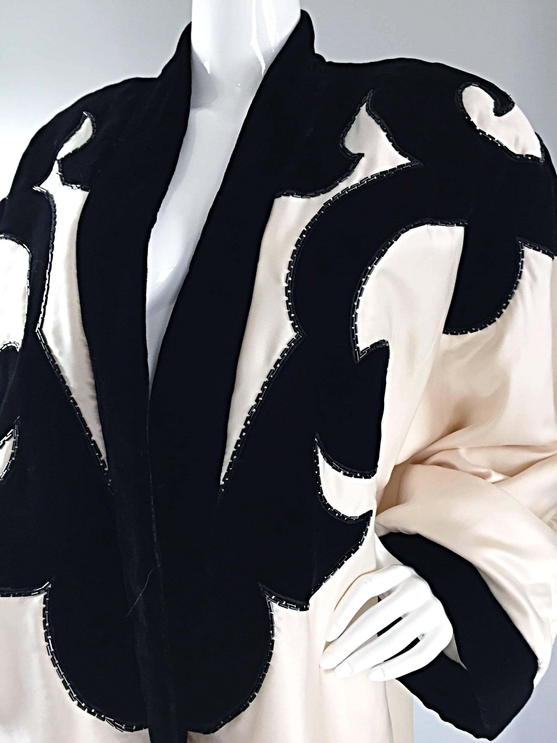 Vintage Bill Tice Silk & Velvet Beaded ' Ace of Spades ' Kimono Opera Jacket  1