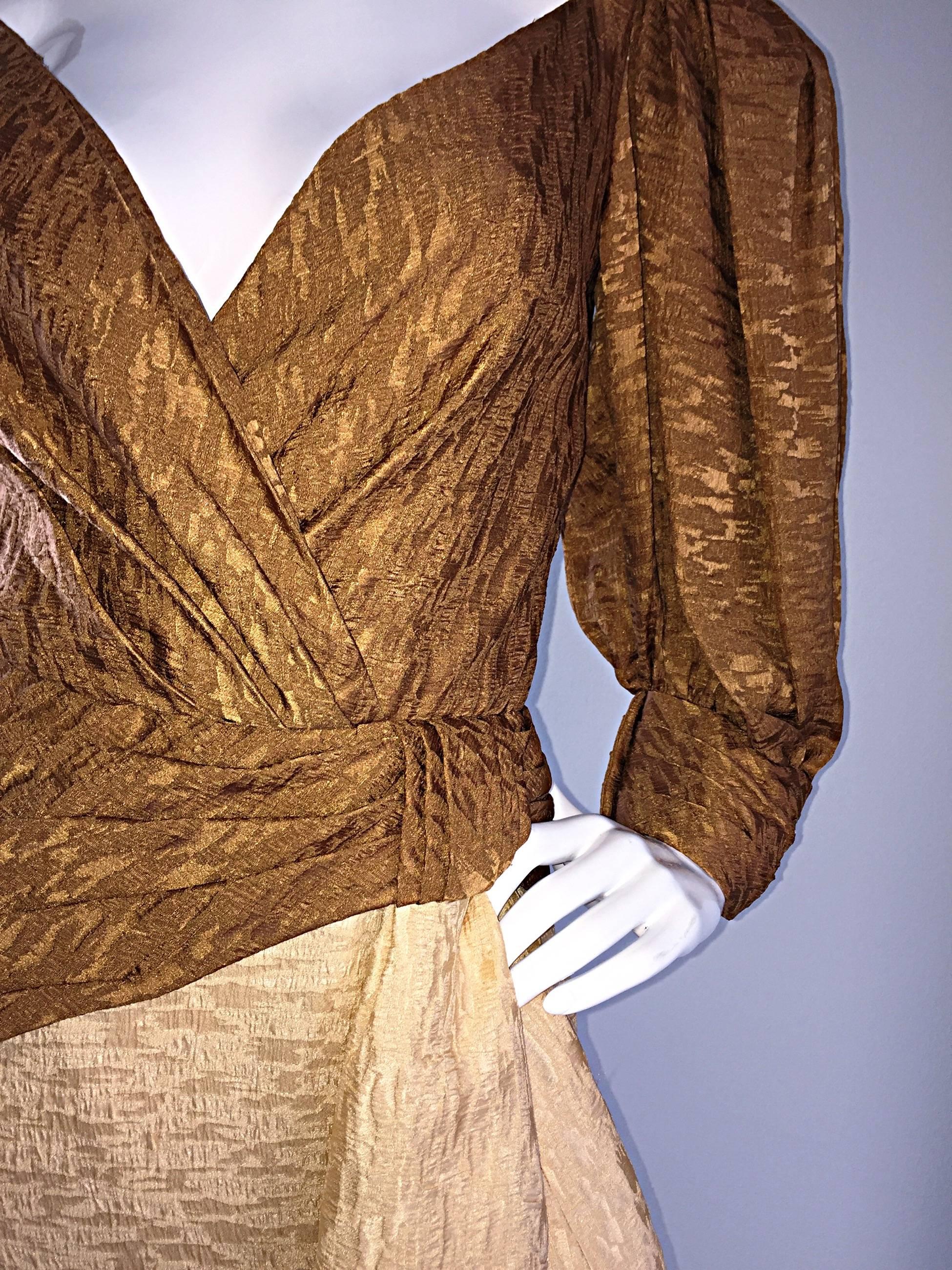 Vintage Paul - Louis Orrier Demi Couture Copper + Ivory Silk Plunge Ruffle Dress 4