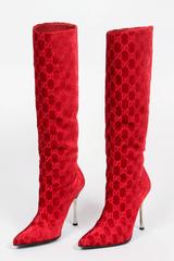 1997 Tom Ford for Gucci Red Brushed Velvet "Guccissima" Boots w/Stiletto Heels
