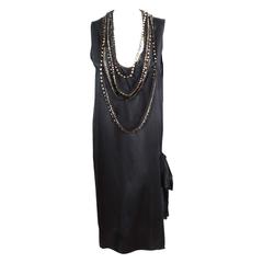 2004 Lanvin Black Silk Flapper Style Evening Dress w/Rhinestone Strands at Neck 4
