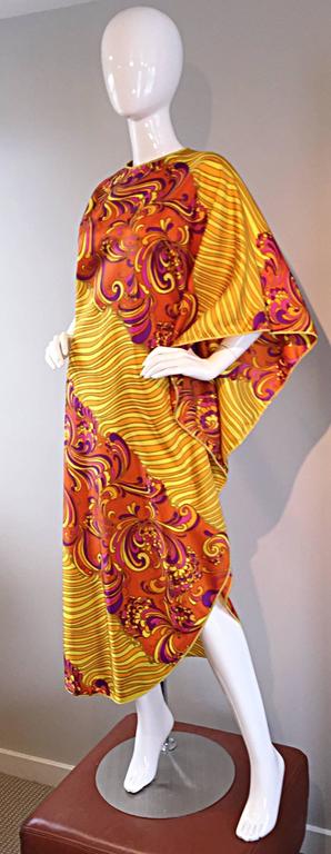 Incredible 1960s 60s Psychedelic Vintage One Shoulder Silk Caftan Dress ...
