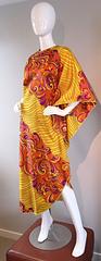 Incredible 1960s 60s Psychedelic Vintage One Shoulder Silk Caftan Dress