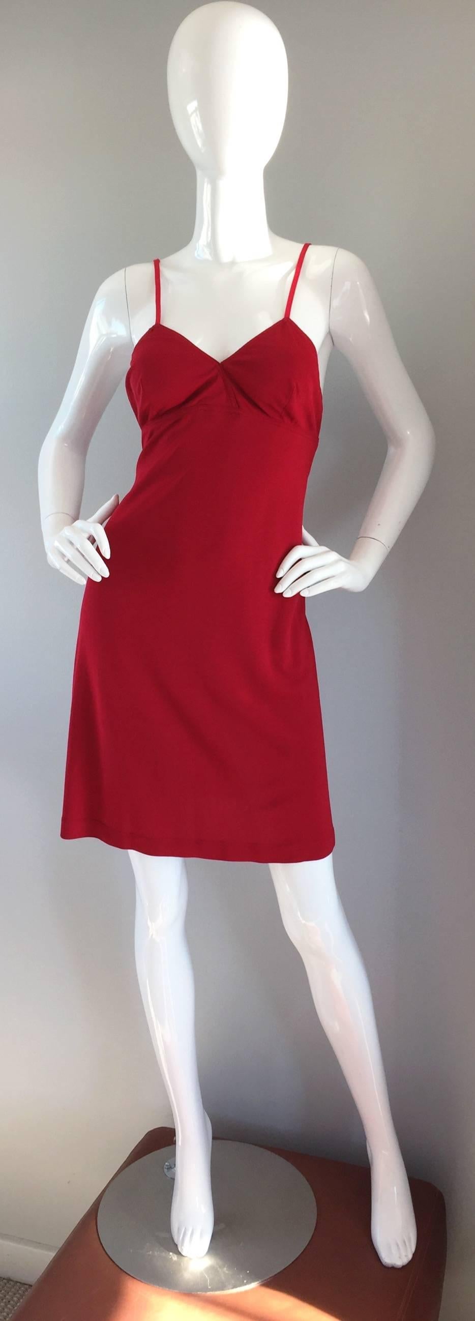Women's 1990s Gianfranco Ferre Sexy Lipstick Red 90s Vintage Jersey Mini Dress