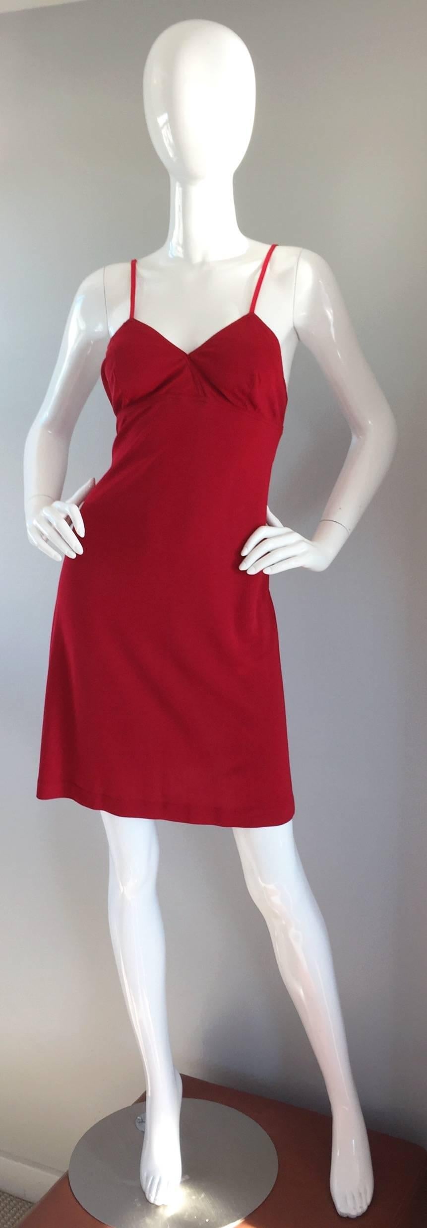 1990s Gianfranco Ferre Sexy Lipstick Red 90s Vintage Jersey Mini Dress In Excellent Condition In San Diego, CA